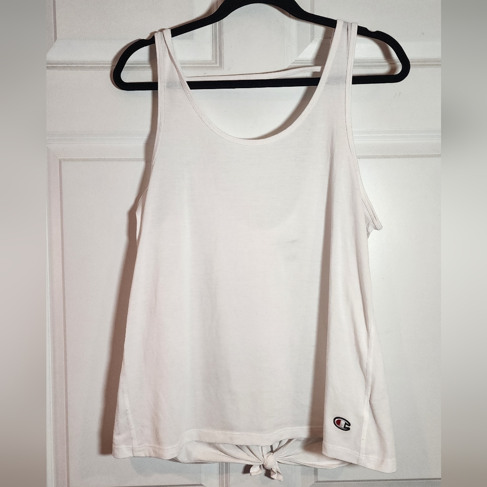 Champion Women's Classic White Athletic Tank Top Tied Back Large